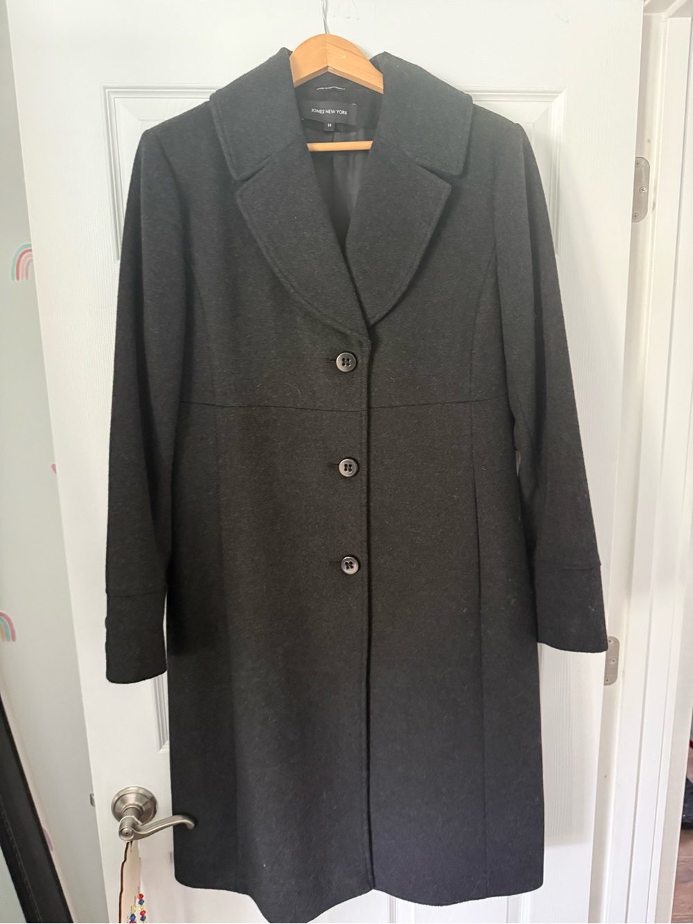 Jones New York Dark Grey Long Wool-Blend Coat